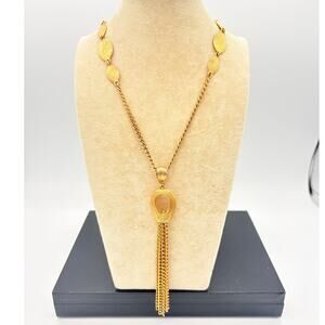 Vintage Gold‑Tone Tassel Necklace • Oval Stations •1990s Fashion Jewelry